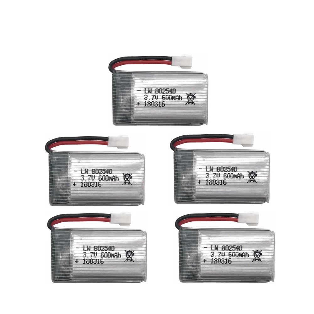 

5pcs 3.7V 600mAh 802540 Lipo Battery For QX90 QX95 QX80 QX70 FB90 QX100 EX105 EX110 DIY RC Drone FPV Quadcopter