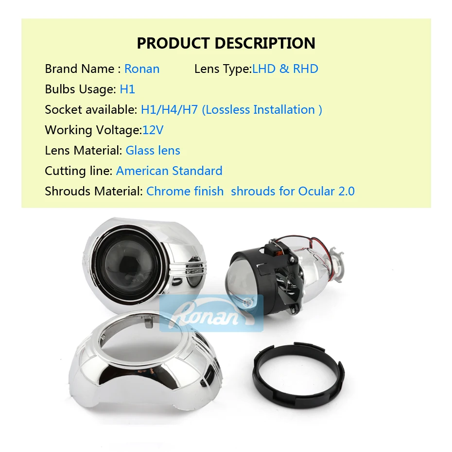 RONAN 2," Bi xenon HID H1 фары объектив проектор 7,1 8,1 8,0 SMAX кожухи автомобиля Стайлинг для автомобиля модификация