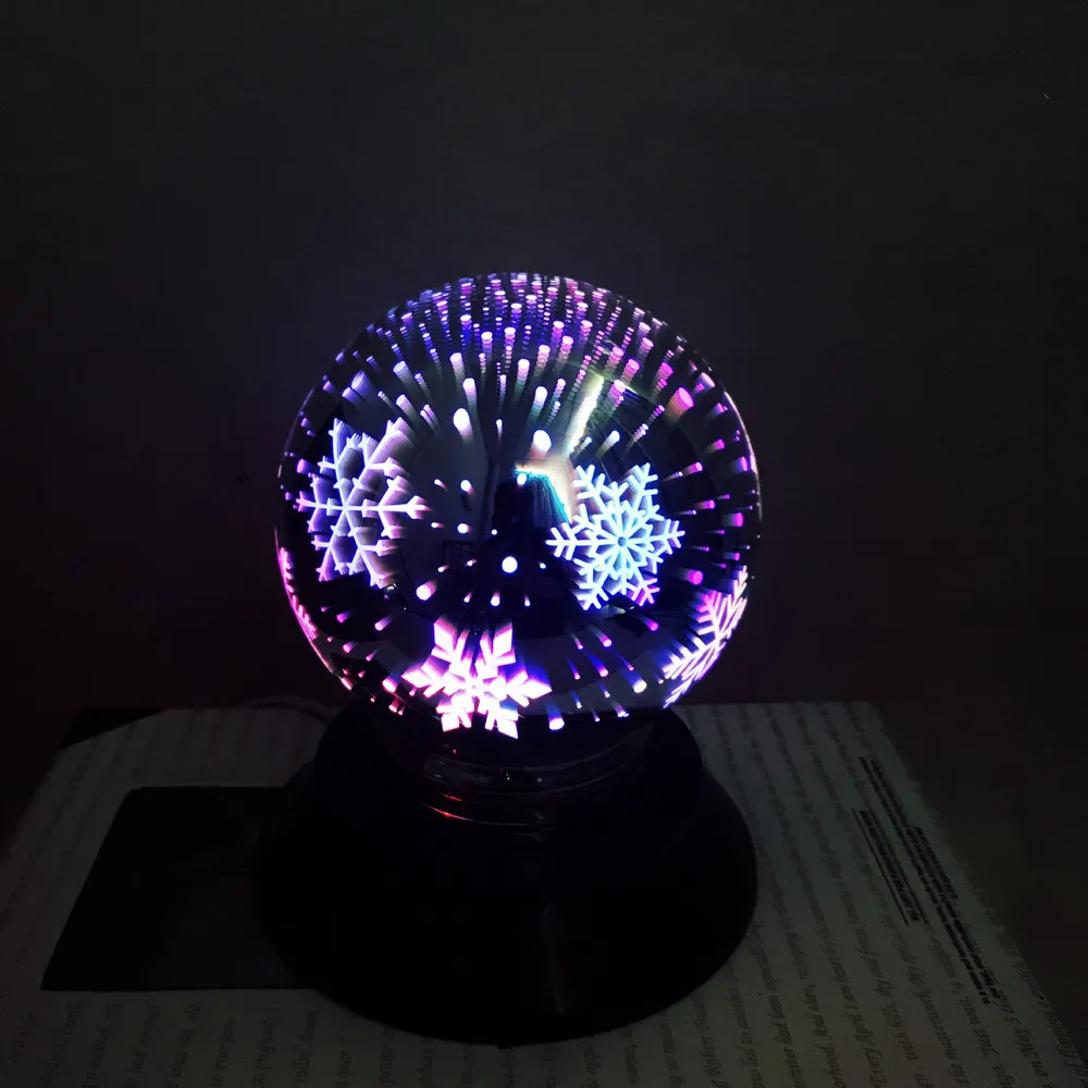 3D красочный волшебный стеклянный Ночной светильник, декоративная настольная лампа с USB/AA батареей, автоматический вращающийся светодиодный светильник Magic Meteor, светильник - Испускаемый цвет: snowflake