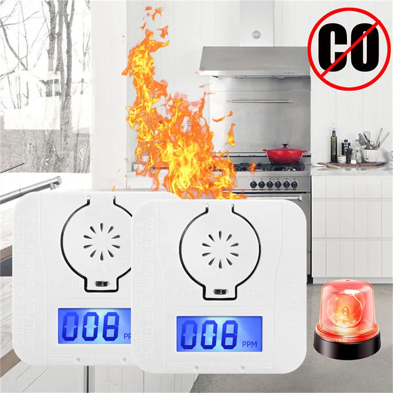 

85DB LCD Carbon Monoxide Detectors Smoke Sensor High Sensitive Gas Alarm CO Poisoning Detector For Kitchen Warning Home Security