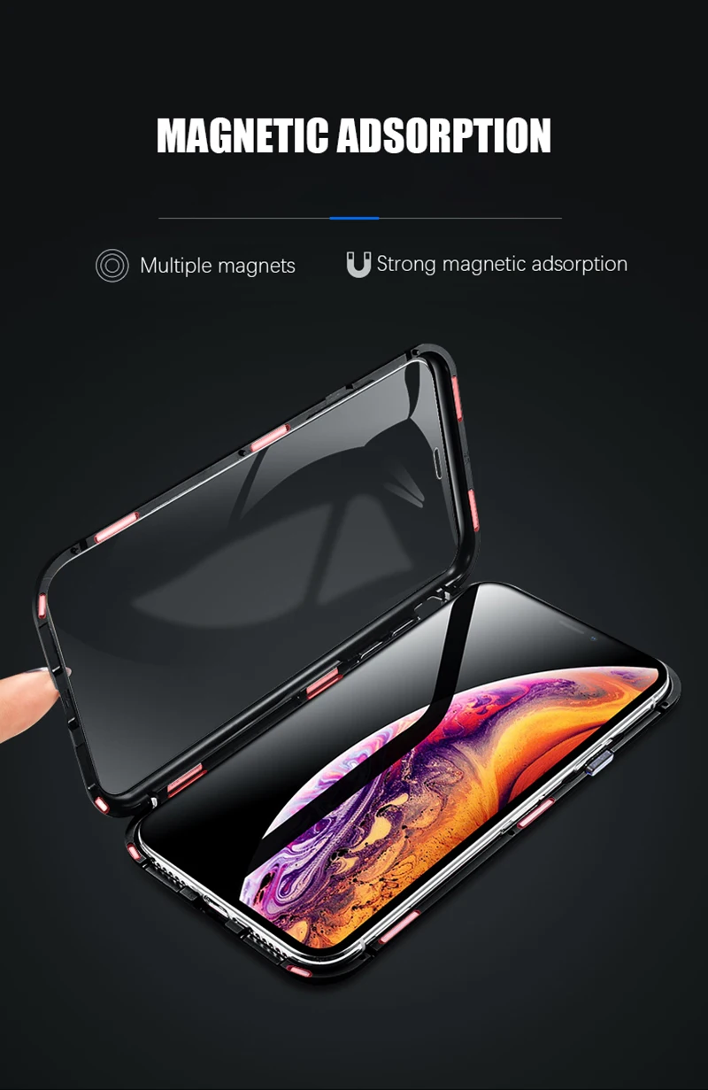Luxury Double glass Metal Magnetic Case for iPhone XS MAX iPhone X XR 7 8 Plus 8plus Phone Case Magnet Cover 360 Full Protection (7)