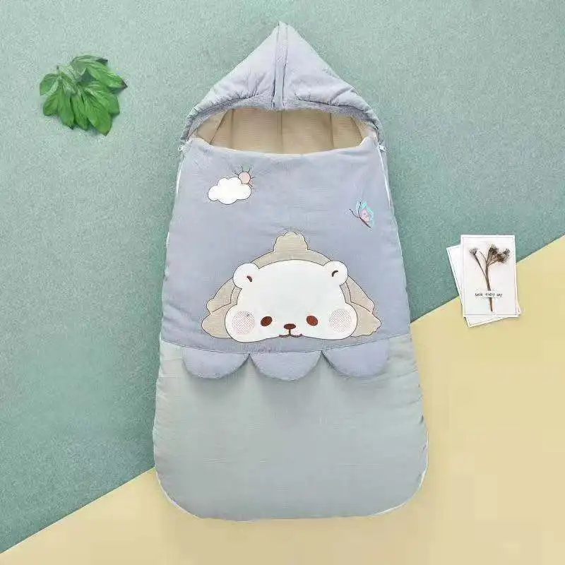 Bear-Blue Зимний осенний хлопковый конверт для ребенка спальный комплект для младенца для новорожденного комбинезон для сна обертывание коляски мультфильм теплый бланке - Цвет: Bear-Blue