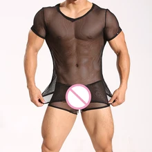 Топ и боксер/прозрачные сетчатые рубашки, нижнее белье, облегающее белье, тонкие облегающие топы, футболки и боксеры, Эротическое белье для ночного клуба