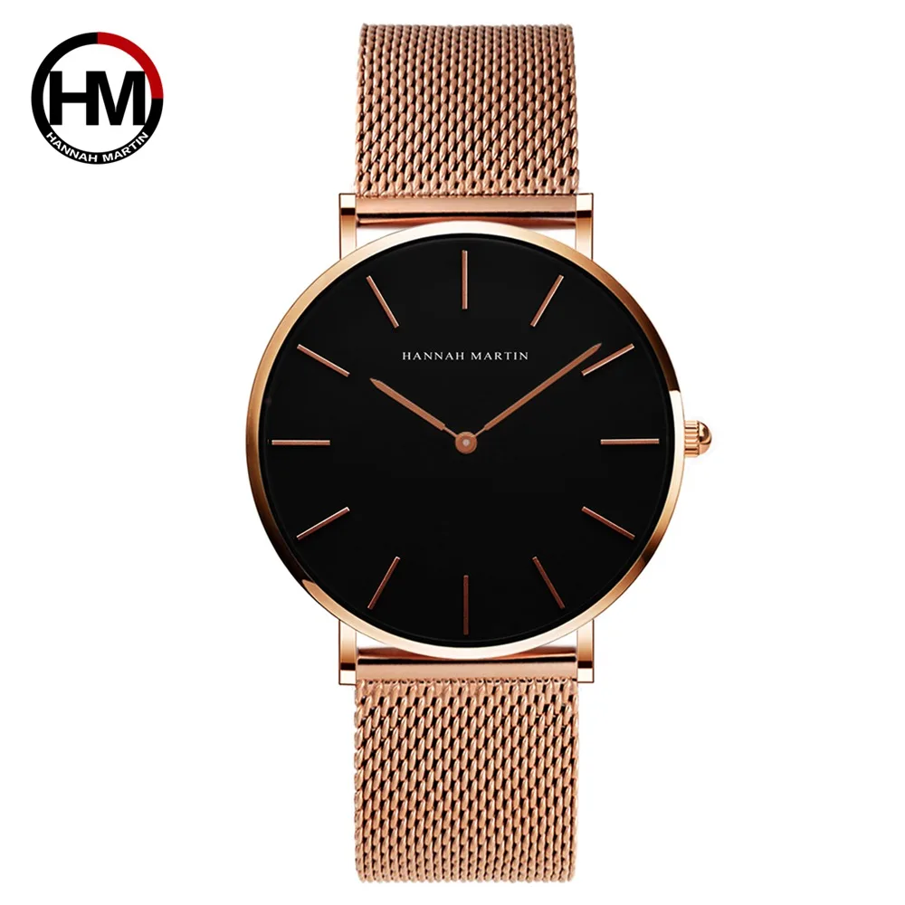

Hannah Martin Stainless Steel Metal Watchband Men Watch Black Face Waterproof Japan Movement Wrist Watch Sarah_Watch