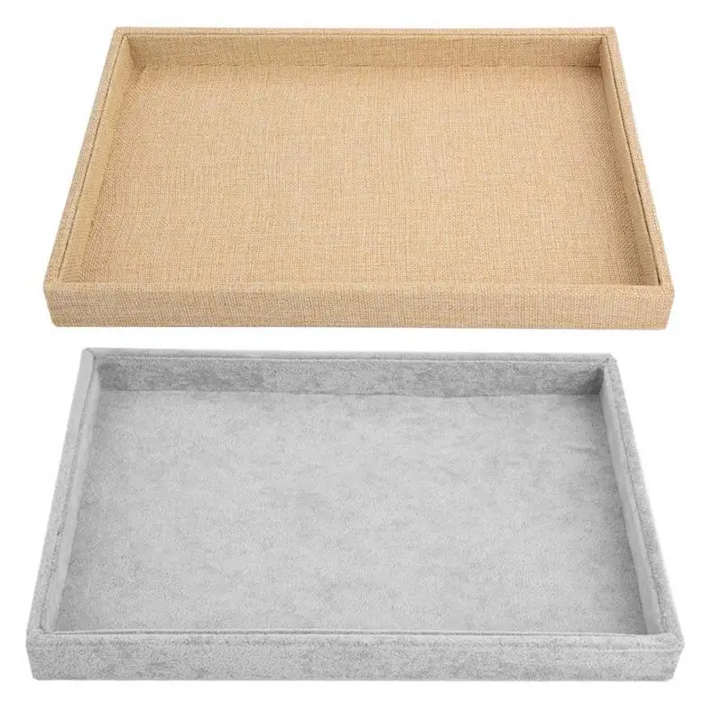 2 Types Linen Flannel Jewelry Trays Bracelet Ring Earring Display Holder Storage Plate Box