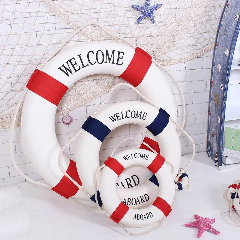 

1pc Fashion Mediterranean Family Adorment Life Buoy Crafts 3D Wall Sticker Living Room Decoration Nautical Home Decor ZQ870215