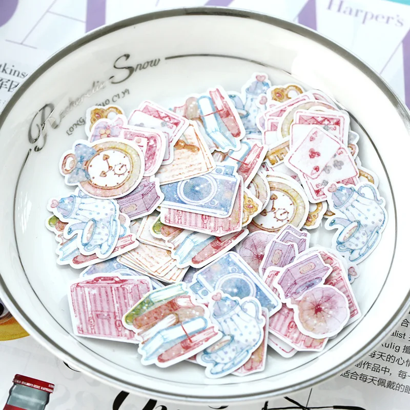 

70 PCS Cute Stickers Watercolor Series Scrapbooking Bullet Journal Stickers Stationery Sticker Flakes Handmade Diary Seal Labels