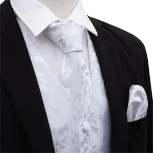 Image 3 - バリー。王メンズクラシック白花ジャガードシルクチョッキベストハンカチパーティー結婚式のネクタイベストスーツのポケットスクエアセット