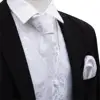 Barry.Wang Mens Classic White Floral Jacquard Silk Waistcoat Vests Handkerchief Party Wedding Tie Vest Suit Pocket Square Set ► Photo 3/6