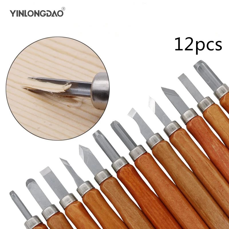 YINLONGDAO 12pcs High Quality Alloy Steel Wood Carving Knife Carving