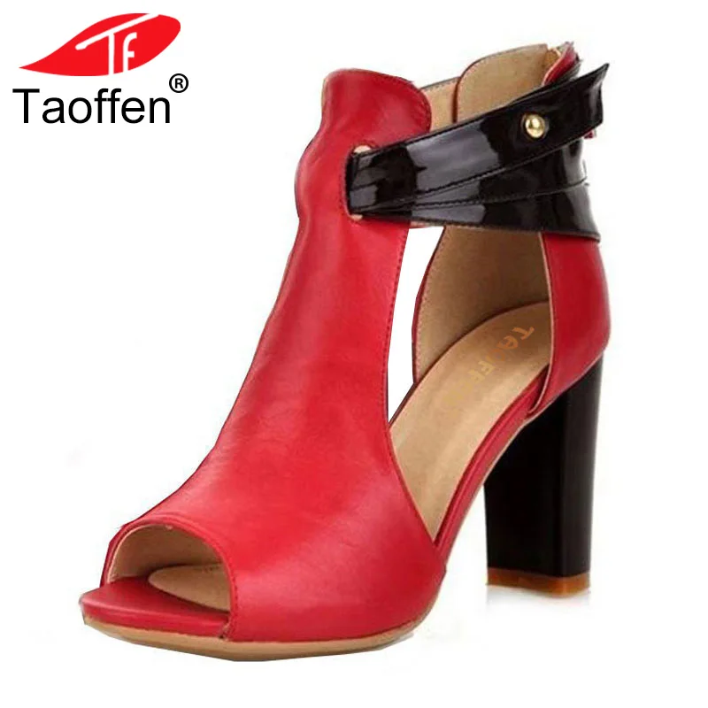 TAOFFEN Size 34 43 Women's Natural Real Genuine Leather High Heel