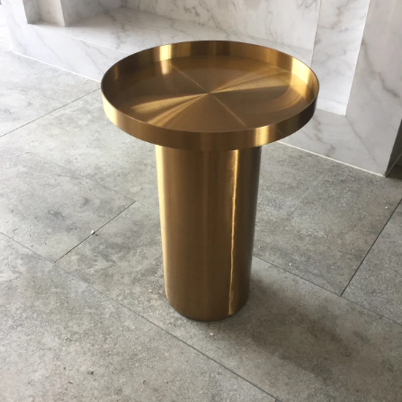 Brass Color Stainless Steel Round End Coffee Table Modern Living Room Side Table