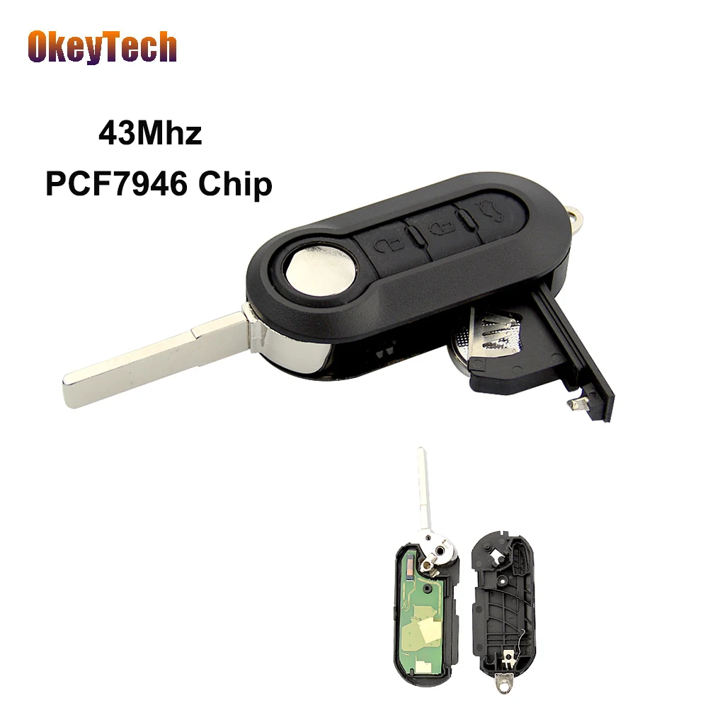 OkeyTech 3 Button Flip Folding Remote Control Auto Car Key Uncut Blade 433Mhz PCF7946 Chip for Fiat 500 Panda Punto Bravo Grande OkeyTech 3 Button Flip Folding Remote Control Auto Car Key Uncut Blade 433Mhz PCF7946 Chip for Fiat 500 Panda Punto Bravo Grande