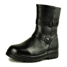 UNS Größe 6-10 Lichee grain Leder Warme Pelz Gefüttert mittler-kalb Schneeschuhe Herren Winter Baumwolle Schuhe marder Stiefel