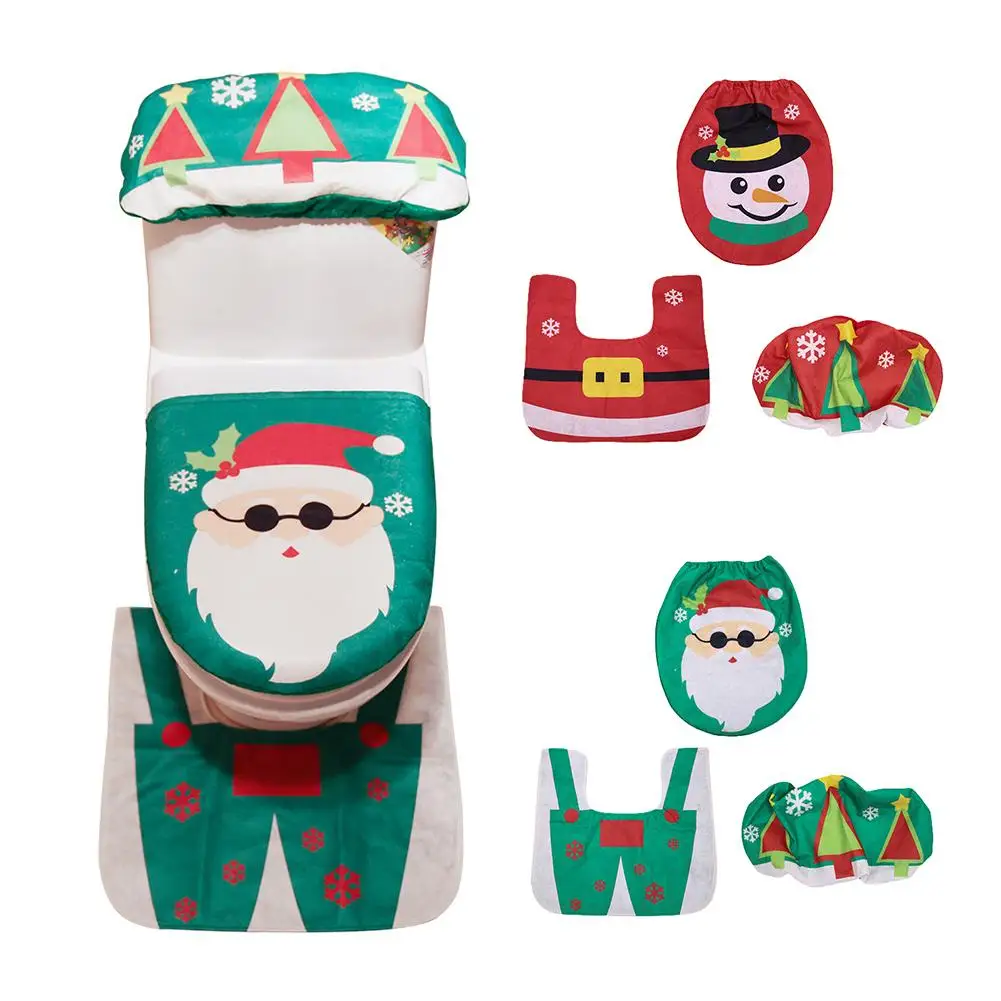 3PcsSet Christmas Snowman Santa Claus Toilet Seat Tank Cover Rug Festival Decoration  NEW