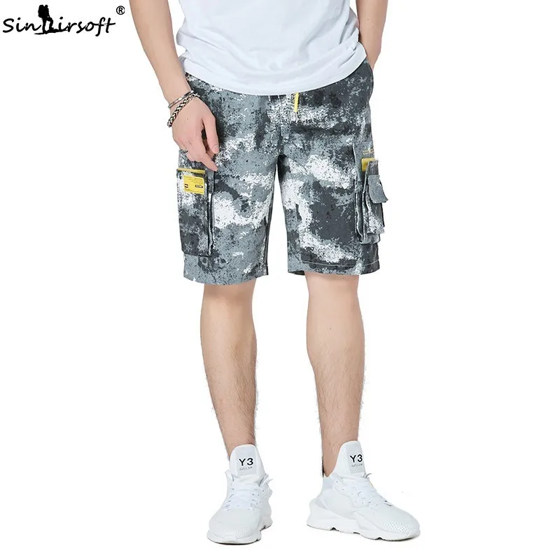 Армейские зеленые спортивные мужские шорты, новинка,, большие карманные рабочие шорты, шорты с принтом, Модные свободные мужские шорты большого размера 3XL 4XL