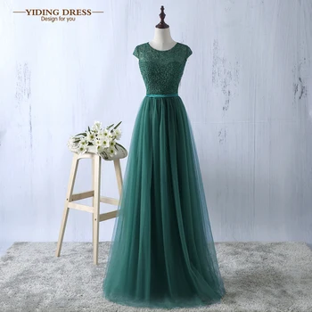 Green Evening Dress 2017 New Arrive Lace Tulle A-line Formal Longo Robe De Soiree Party Dress