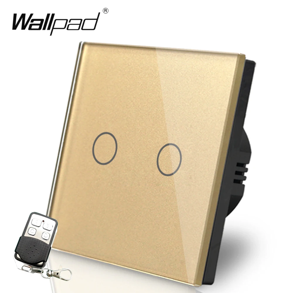 

2 Gang Intermediate Remote Wallpad Luxury Gold Touch Crystal Glass 2 Gang 2 Way RF433 Remote Control Electrical Button Switches