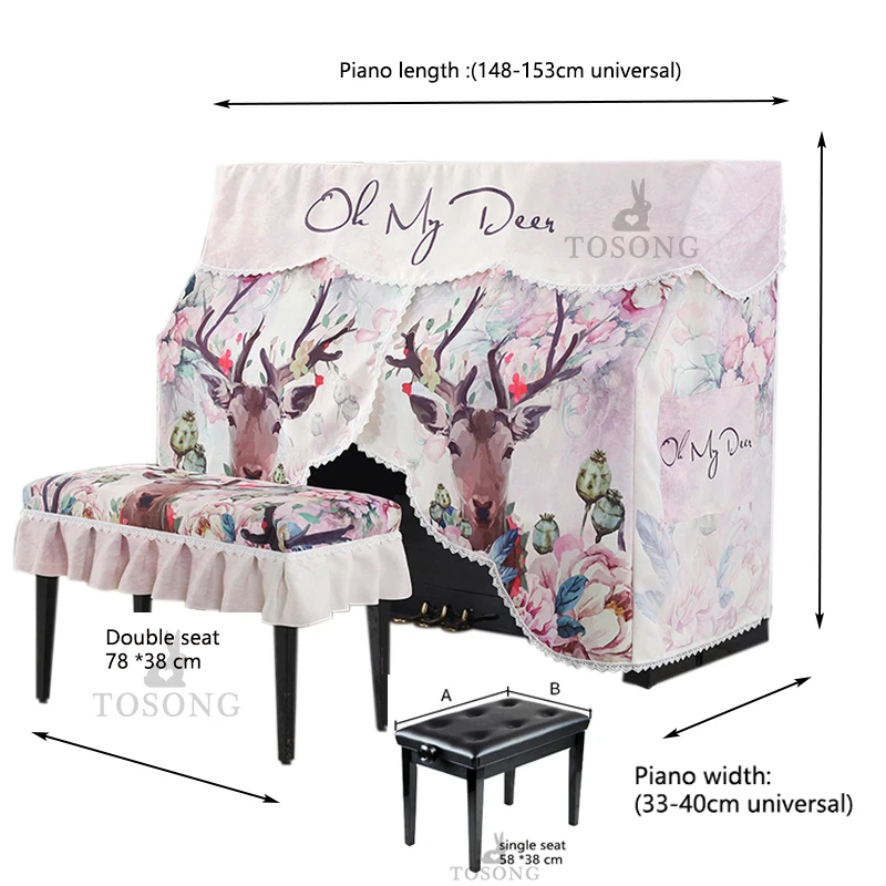 Романтическое псаторальное покрытие для табурета с рисунком оленя, лося, практичное полностью вертикальное покрытие для пианино, защитное покрытие для стула, домашний декор