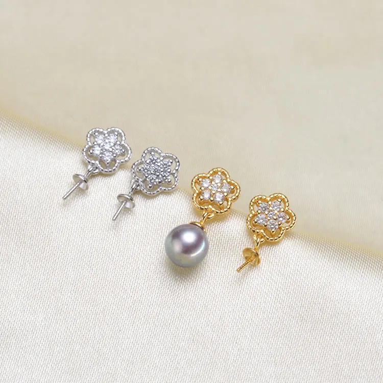 

925 Sterling Silver Pearl Earrings Mounting Beautiful Earrings Findings Settings Jewelry Parts Fittings Women's Accessories
