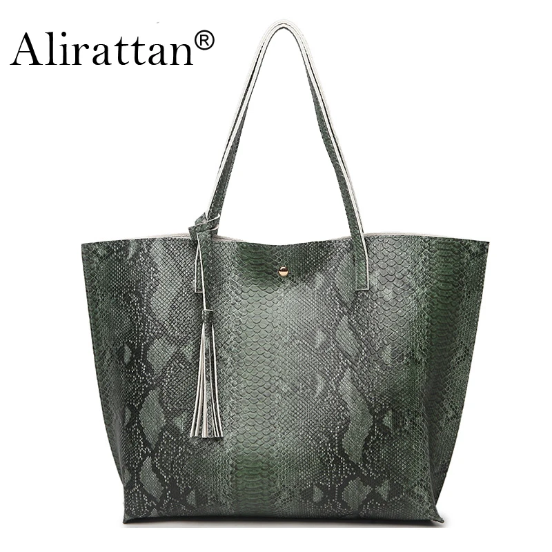 

Alirattan Women Python Handbags Ladies High Capacity Crocodile Pattern Shoulder Bag 2019 Designer High Quality Shopping H112