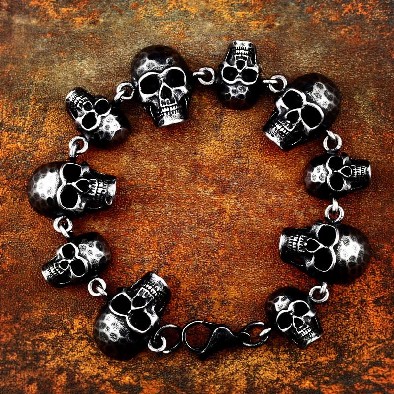 

BEIER New Punk Cool Difference Size Retro more Skull Bracelet For Man Stainless Steel Man's High Quality Rock Jewelry BC8-064