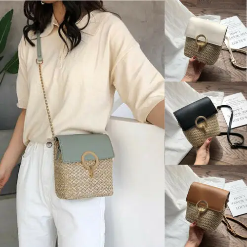 Women Bohemian Rattan Straw Bag Shoulder Woven Crossbody Vintage Beach Wicker Summer Bags For Women 2019 Ladies Beach Bags