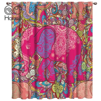 

COCOHouse Animal Pink Elephant Window Treatments Curtains Valance Decor Outdoor Bedroom Swag Curtain Tiebacks Valance Curtain