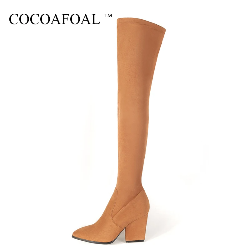 

COCOAFOAL Women's Black Genuine Leather Thigh High Boots Sexy Winter Woman High Heel Shoes Pointed Toe Over The Knee Boots 2018