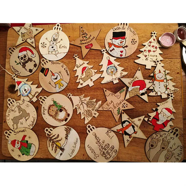

10 Pcs Valentine Wooden Round Baubles& Hemp Ropes, Cute Halloween Christmas Tree Valentine Wedding Decor, Ideal for Art Crafts