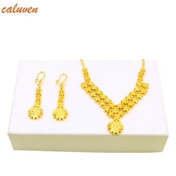 

Gold ColorEthiopian Jewelry Sets Neck lace/Earring for Women/Girls Small Flowers Arab/African Jewelry Party Gifts