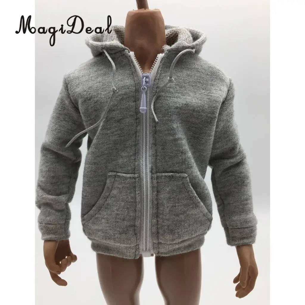MagiDeal Cloth 1/6 Scale Mens Gray Zip Up Hoodie Sweatshirt for 12 Inch Action Figure Model Dolls Dress Party Stage Display Acce