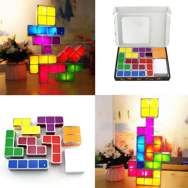 DIY Tetris Puzzle светильник, Штабелируемый светодиодный настольный светильник, строительный блок, светодиодный ночник, романтическая новинка, лампа для подарка ребенку