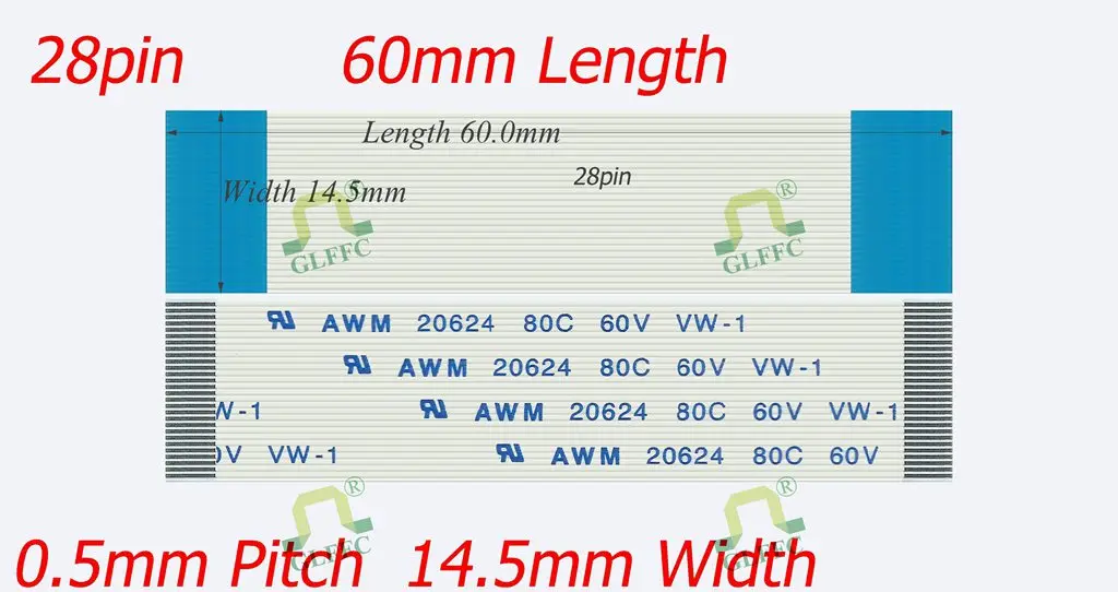 10 шт. 28pin-60mm-GLFFC-0.5mm-A Тип квартира Flex ленточный кабель awm vw-1 ROHS Настройка доступна
