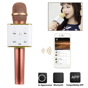 

Wireless Original Brand Q7 Bluetooth Karaoke Microphone Professional Player Speaker With Carring Case For Iphone For Android New