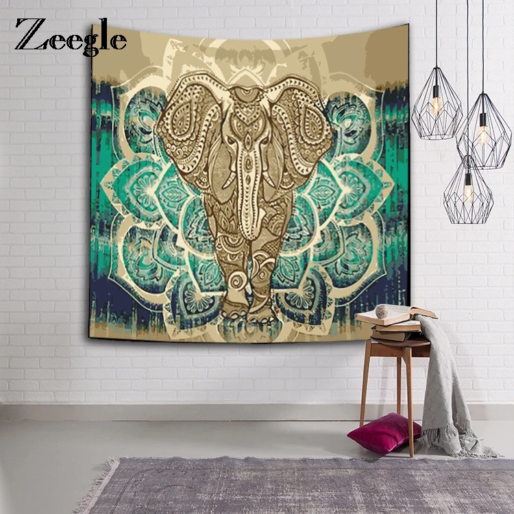 Zeegle Elephant Tapestry Color Printed Decorative Mandala Tapestry