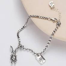 Korean Cute Rabbit 925 Sterling Silver Bracelet Animal Bunny Square Card Luxury Bracelet Punk Box Bead Chain Bracelet For Women stylish square fake turquoise bead bracelet for women