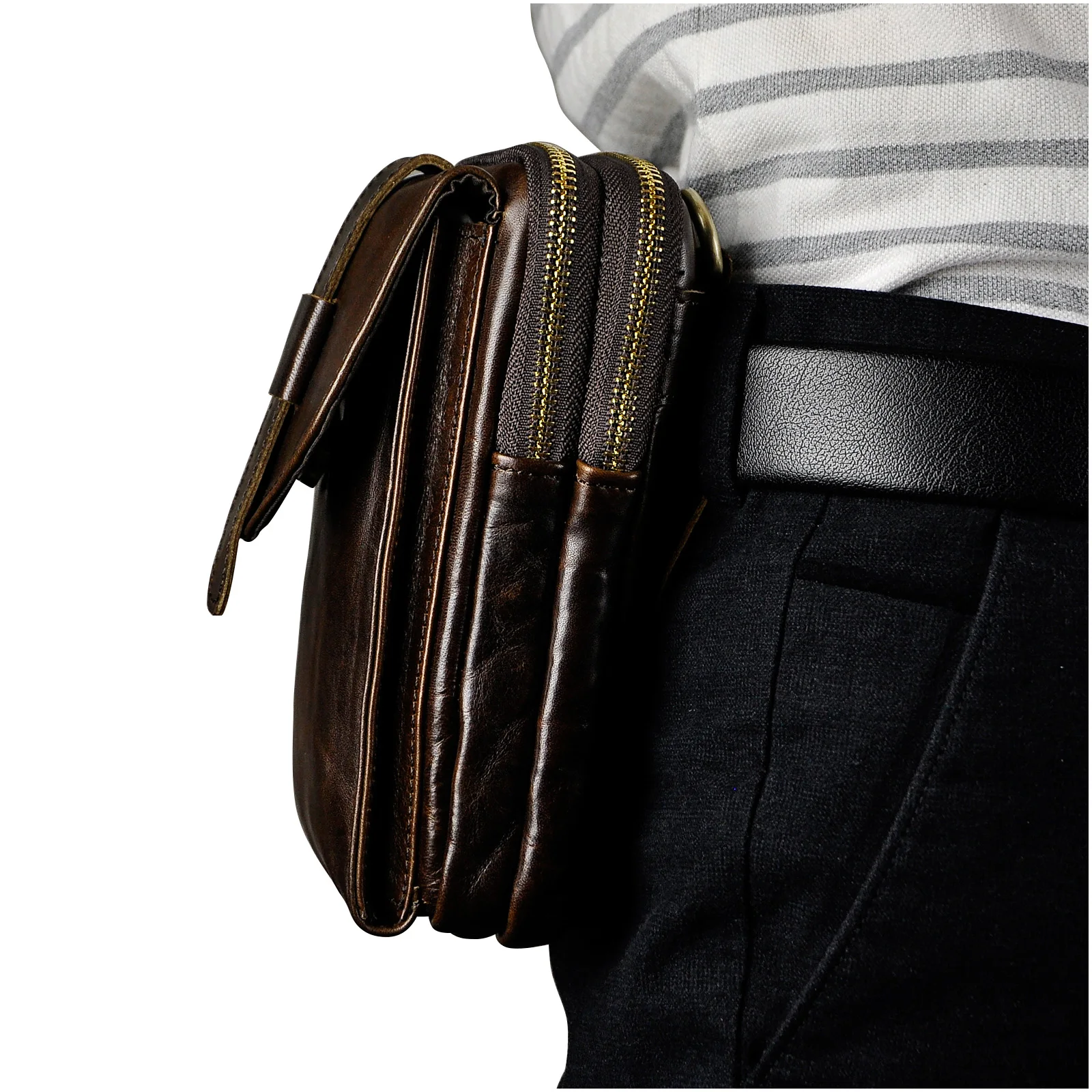 Fashion Men Crazy Horse Leather Multifunction Shoulder Satchel Bag Design Travel 7" Phone Fanny Belt Waist Bag Pack b571-dc