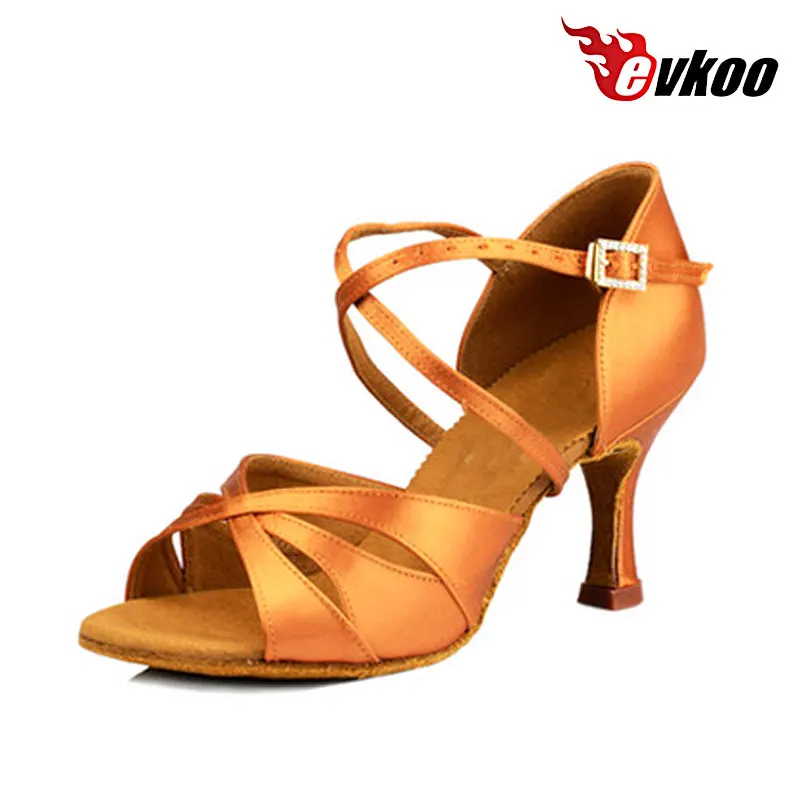 

Evkoodance Customized Heel 6cm 7cm 8cm Tan Satin Soft Woman girls Soft Latin Salsa Ballroom Dance Shoes for ladies Evkoo-453