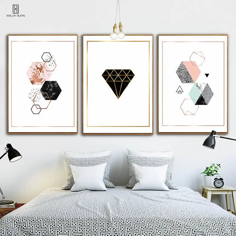 

Minimalist Mysterious Shape HD Posters Sexangle Triangles Make For Diamond Decorative Canvas Paintings Wall Art For Room Decor