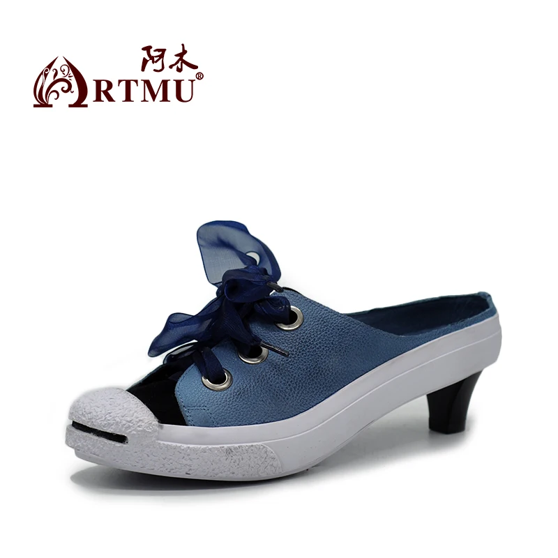 

Artmu Original 2018 New Casual Slippers Ribbons Genuine Leather Handmade Women Sandals Blue 1847-5L