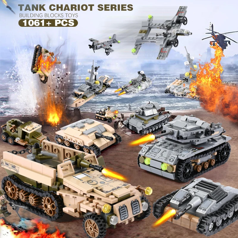 1061+PCS Building Block Compatible LegoINGlys City Blocks Army Truck Building Blocks Military Vehic