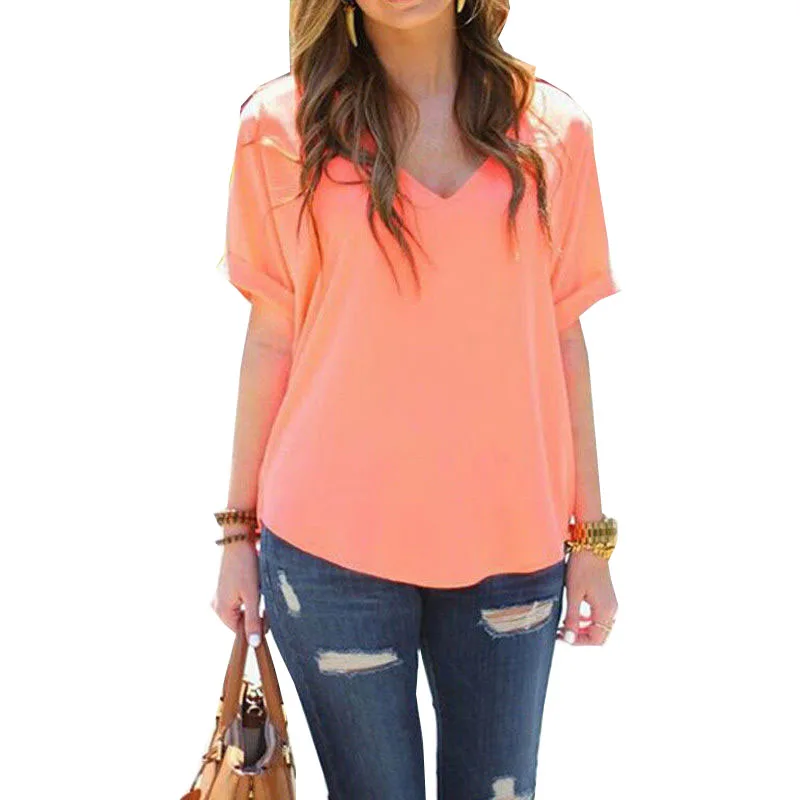 

T shirt women new 2019 fashion Europe solid color plus size short-sleeved summer tshirt V-neck T-shirt vestidos WSP8616
