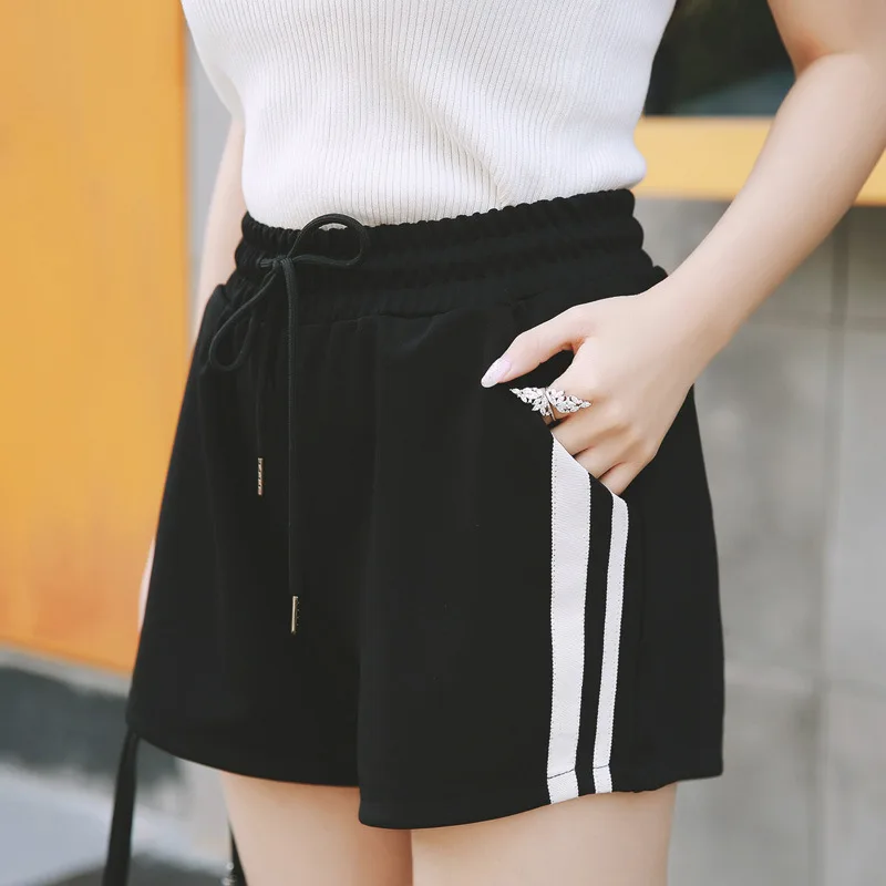 Lacontrie 2019 новые женские широкие шорты летние модные женские черные шорты с высокой талией, в полоску эластичные свободные повседневные