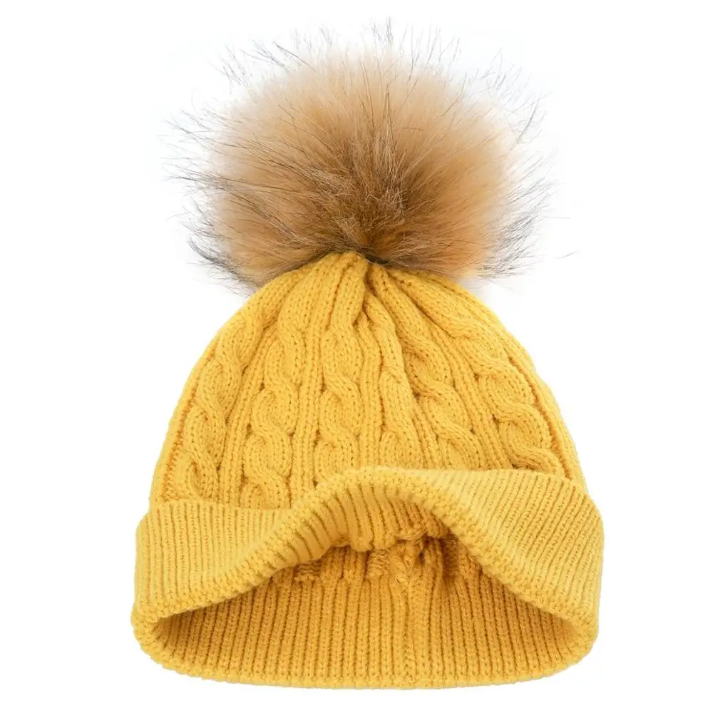 Evrfelan Winter Pompom Beanies Hat Women Knitted Skullies Hat Female Casual Women's Cap Solid Color Beanie Hat Adult Cap