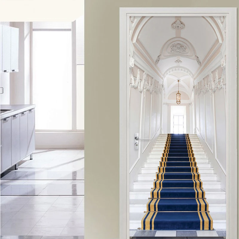 

3D Stereo Stairs Building Door Sticker Living Room Bedroom Home Design Wall Decals PVC Waterproof Wallpaper Door Poster 3D Mural