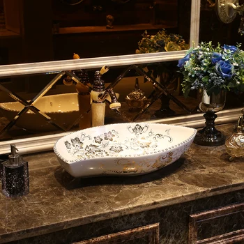 

Europe Style Handmade Countertop Basin Bathroom Sink Ceramic wash basin porcelain bathroom sink white bathroom sink oval