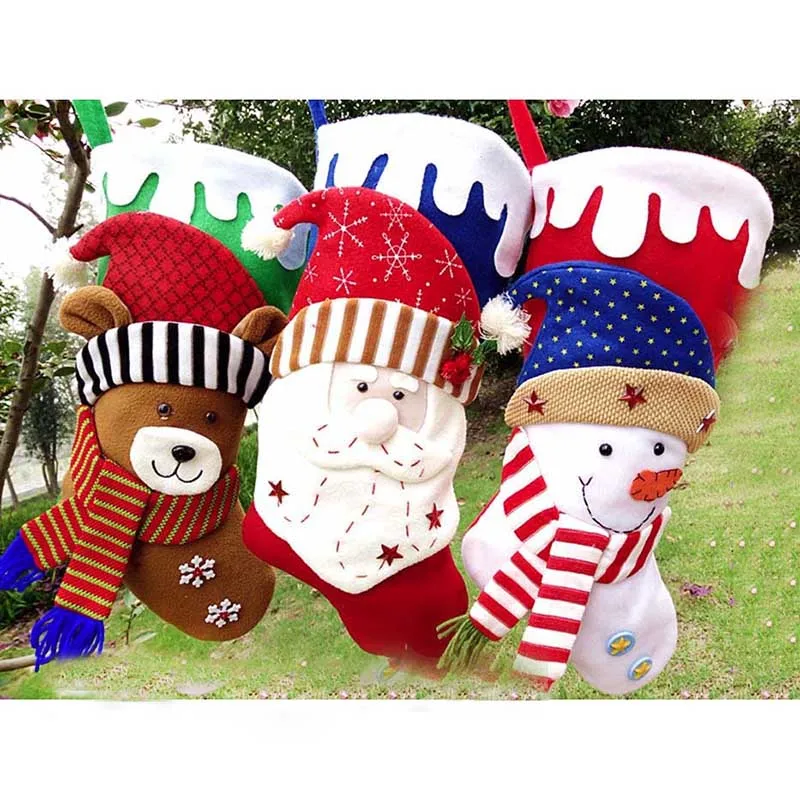 

43cm/17inch snowman with nose Santa Claus deer ear snow big hanging Christmas stocking tree children gift bag