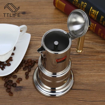 

TTLIFE New style 304 Stainless Steel Espresso Latte Percolator Stove Top Coffee Maker Mocha Pot Classical Silver