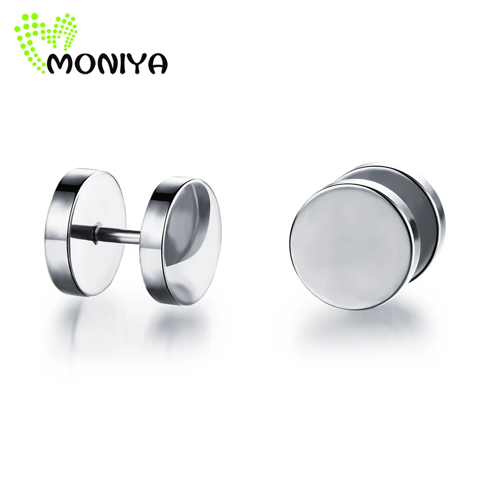 Moniya Silver/ Black/ Gold Tone Stainless Steel Round Stud Earring For